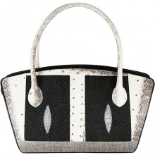Genuine snake and stingray leather bag ISSNSTB193 Bone / Black