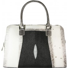 Genuine snake and stingray leather bag ISSNSTB400 Bone / Black