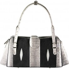 Genuine snake and stingray leather bag ISSNSTB444 Bone / Black