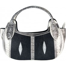 Genuine snake and stingray leather bag ISSNSTB503 Bone / Black