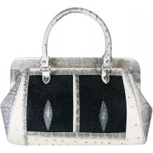 Genuine snake and stingray leather bag ISSNSTB999 Bone / Black