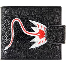 Genuine stingray and snake leather wallet LDST04 Black / Red