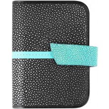 Genuine stingray leather card holder NB21SA Black / Ocean Blue
