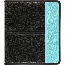 Genuine stingray leather card holder NB23SA Black / Turquoise
