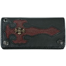 Genuine stingray and calf leather wallet NRSTW002L Black / Burgundy