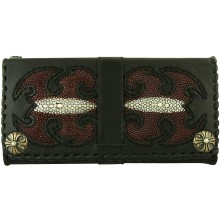 Genuine stingray and calf leather wallet NRSTW006L Black / Burgundy