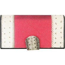 Genuine snake and stingray leather wallet PATW130PIN-ST Natural / Pink