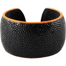 Genuine stingray leather bracelet PSR040PB Black / Orange