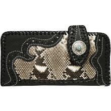 Genuine python and cow leather wallet PTWLF408 Black / Natural