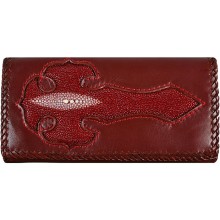 Genuine stingray and calf leather wallet QPR140 Burgundy