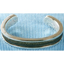 Sterling silver bangle/stingray leather inlay SBANGLE002L Black