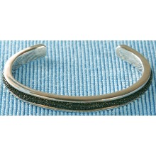 Sterling silver bangle/stingray leather inlay SBANGLE003S Black