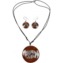 Coconut with silver inlay necklace & earrings set SN114SET