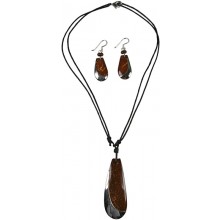 Coconut with silver inlay necklace & earrings set SN128SET