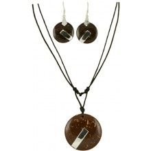 Coconut shell with sterling silver inlay set SN156SET