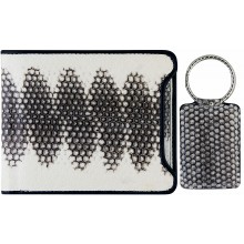 Genuine snake leather wallet and key ring set SNWS05 Bone