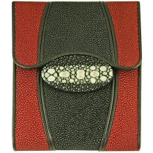 Genuine stingray leather wallet STW223 Black / Fire Red