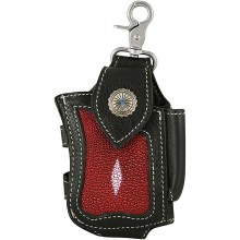 Genuine stingray and cow leather cigarette pack / phone holder STCC312 Black / Red