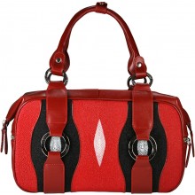 Genuine stingray leather bag STHA004 Fire Red / Black