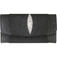 Genuine stingray and ostrich leather wallet STOSW10L Black