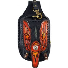 Genuine stingray and cow leather belt bag STP690 Black / Red