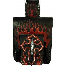 Genuine stingray / cow leather belt bag STPLP528 Black / Red