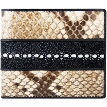 Genuine python and stingray leather wallet STPTW095 Black / Natural