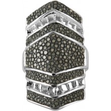 Genuine stingray leather covered finger ring STRING08SA Grey