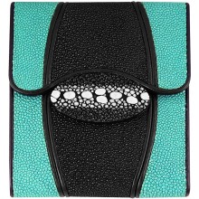 Genuine stingray leather wallet STW223 Black / Light Green