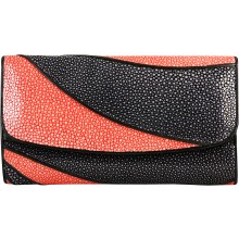 Genuine stingray leather wallet STW229-SA Black / Fire Red