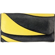 Genuine stingray leather wallet STW229-SA Black / Yellow