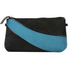 Genuine stingray leather wallet STW236-1 Black / Ocean Blue