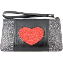Genuine stingray leather wallet STW236-SA Black / Fire Red