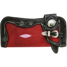 Genuine stingray and cow leather wallet STWLF461 Black / Red
