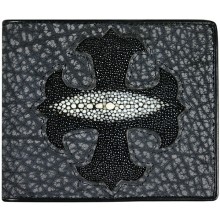 Genuine stingray / calf leather wallet USB14 Black