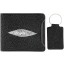 Genuine stingray leather wallet and key ring set STWS05 Black